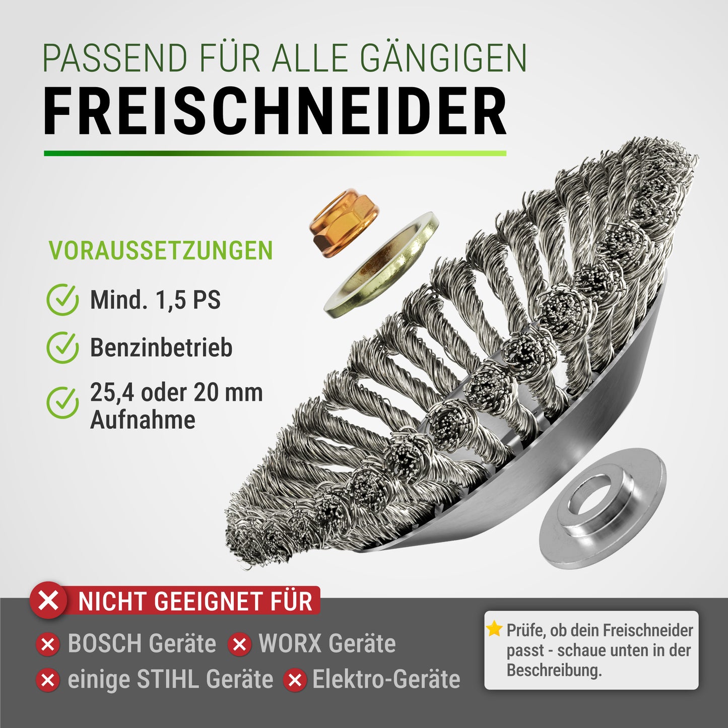 Aufbau und Montage der Unkrautbürste auf Benzin-Freischneider ab 1,5 PS Aufnahme 20 mm 25,4 mm