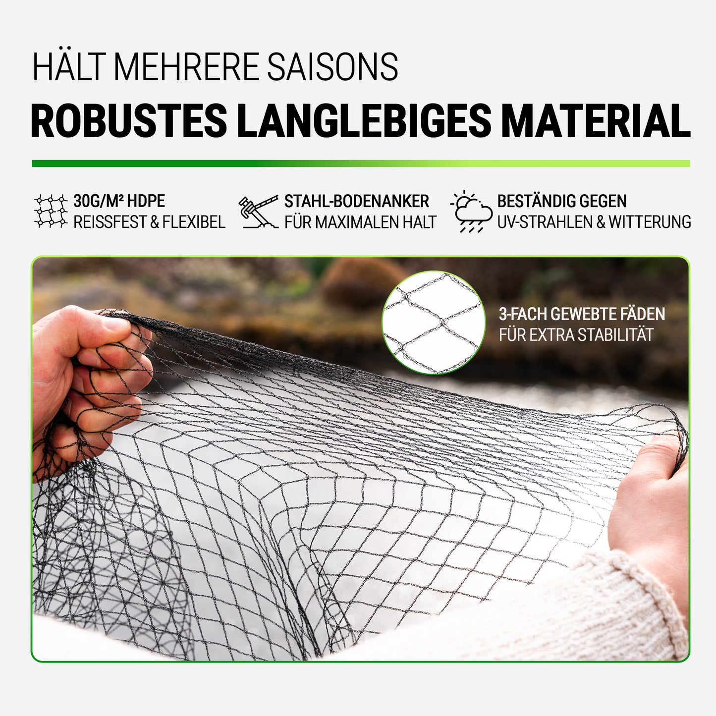 Vogelschutznetz Teichnetz Vogelabwehr | 30g/m² UV- und witterungsbeständiges HDPE 15x15mm schwarz | Gartennetz feinmaschig robust dehnbar zuschneidbar | Vogelnetz Fischreiherabwehr