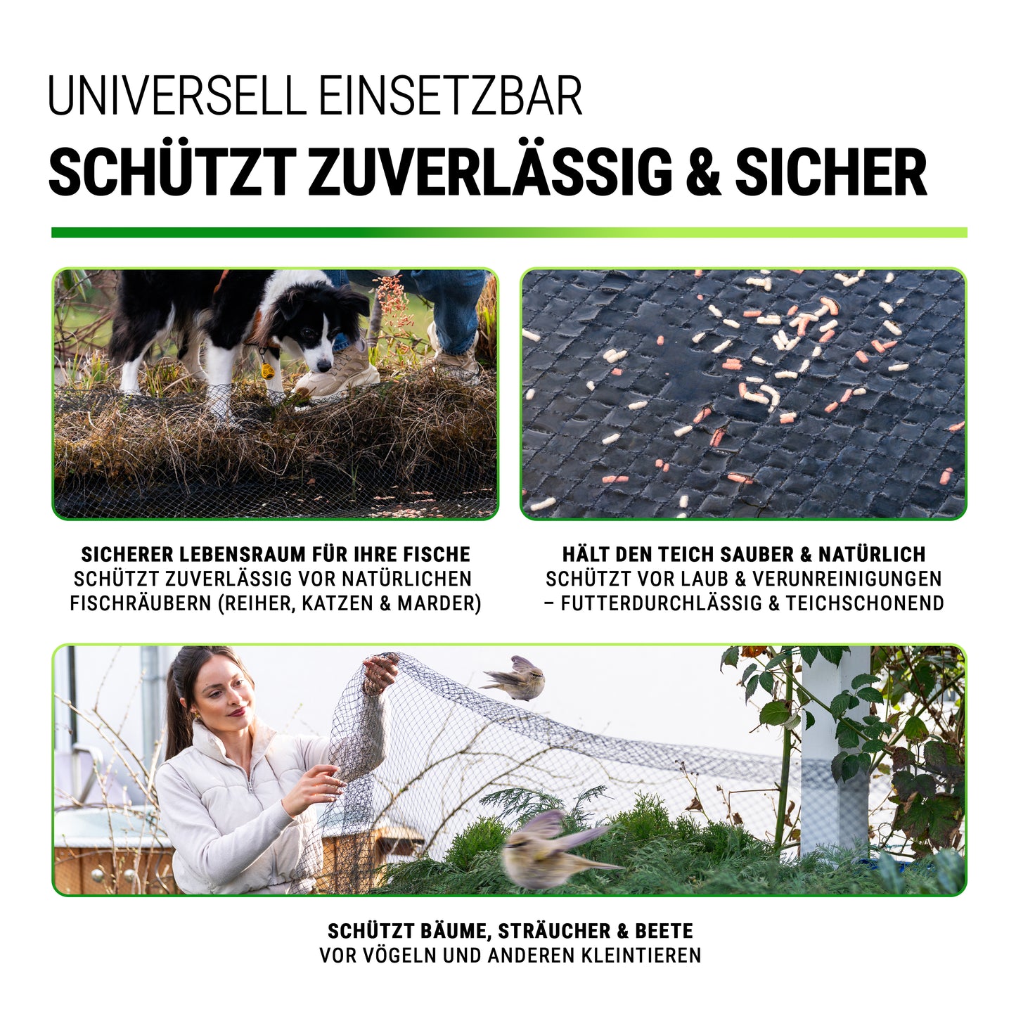 Vogelschutznetz Teichnetz Vogelabwehr | 30g/m² UV- und witterungsbeständiges HDPE 15x15mm schwarz | Gartennetz feinmaschig robust dehnbar zuschneidbar | Vogelnetz Fischreiherabwehr