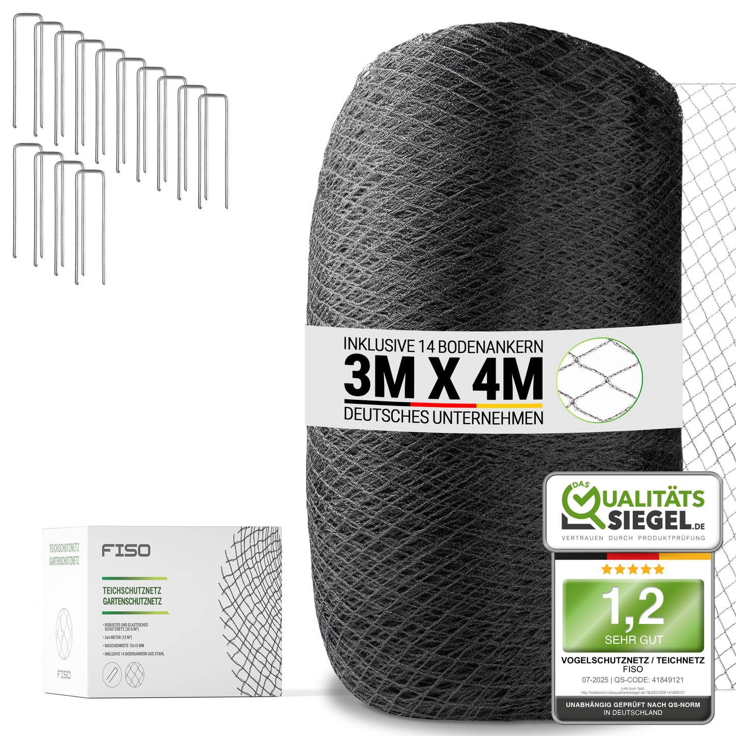 Vogelschutznetz Teichnetz Vogelabwehr | 30g/m² UV- und witterungsbeständiges HDPE 15x15mm schwarz | Gartennetz feinmaschig robust dehnbar zuschneidbar | Vogelnetz Fischreiherabwehr
