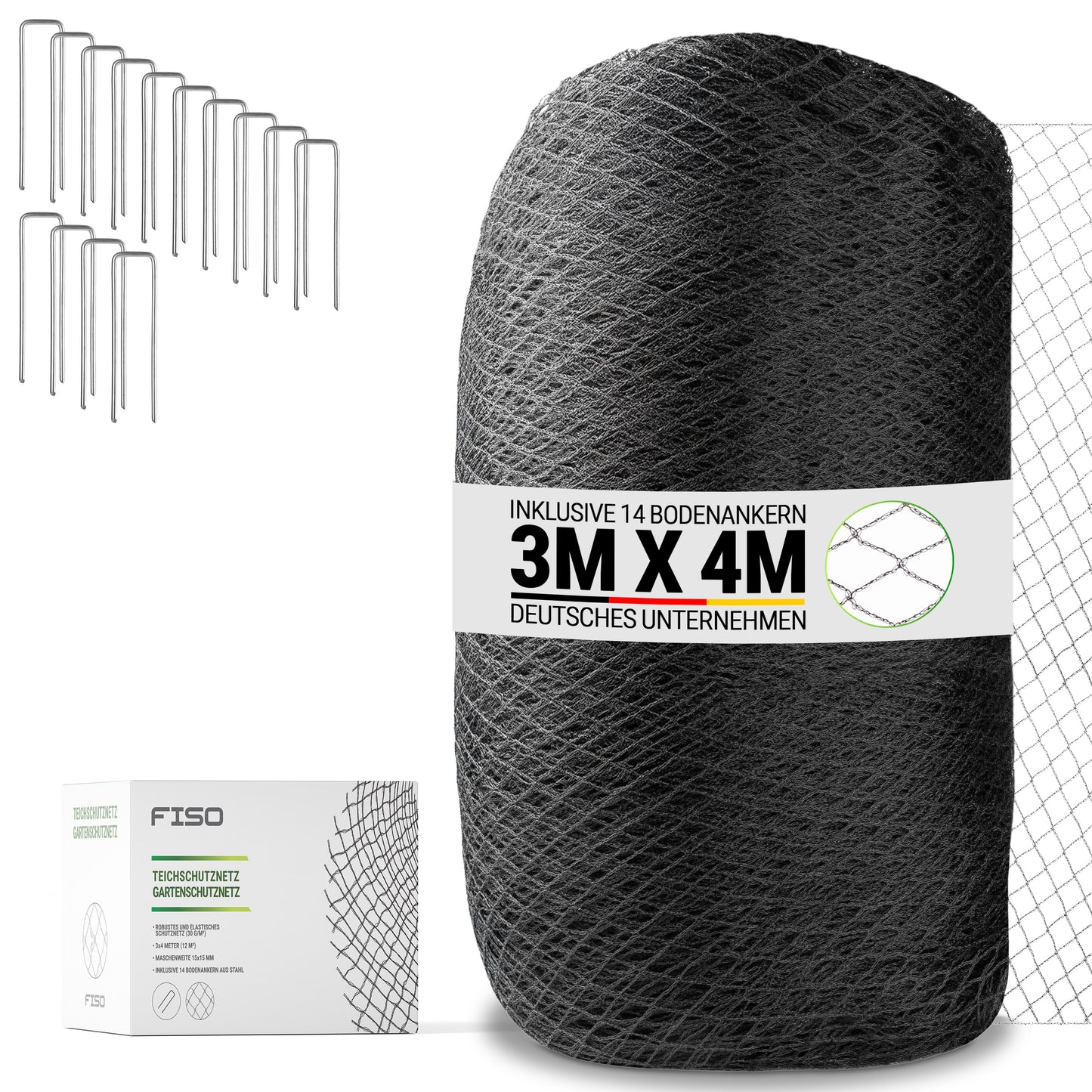 Vogelschutznetz Teichnetz Vogelabwehr | 30g/m² UV- und witterungsbeständiges HDPE 15x15mm schwarz | Gartennetz feinmaschig robust dehnbar zuschneidbar | Vogelnetz Fischreiherabwehr