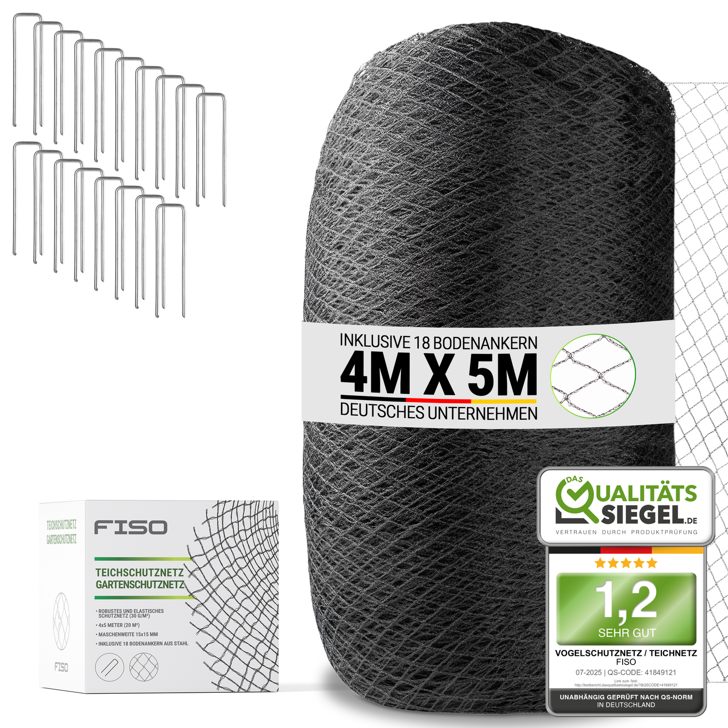 Vogelschutznetz Teichnetz Vogelabwehr | 30g/m² UV- und witterungsbeständiges HDPE 15x15mm schwarz | Gartennetz feinmaschig robust dehnbar zuschneidbar | Vogelnetz Fischreiherabwehr