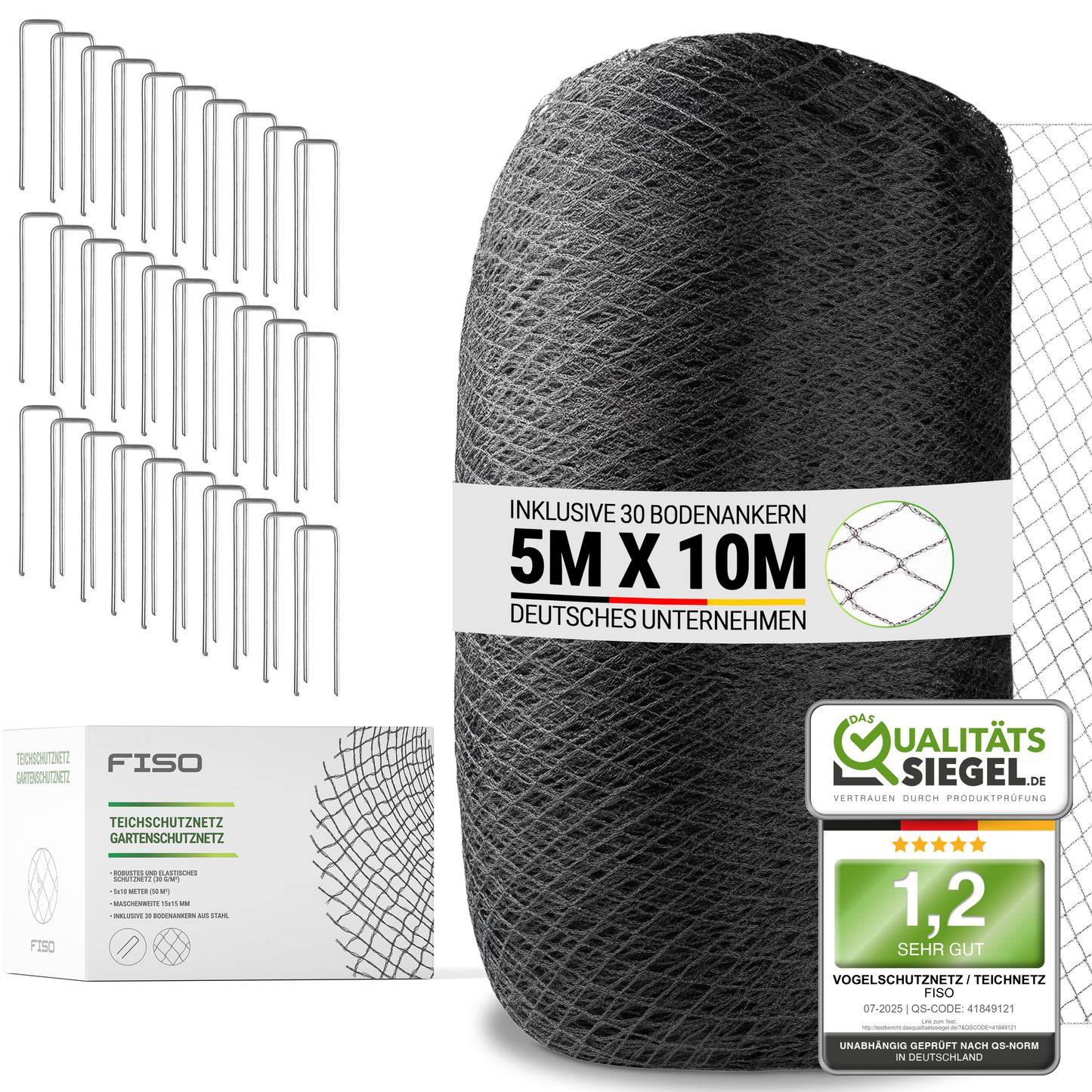 Vogelschutznetz Teichnetz Vogelabwehr | 30g/m² UV- und witterungsbeständiges HDPE 15x15mm schwarz | Gartennetz feinmaschig robust dehnbar zuschneidbar | Vogelnetz Fischreiherabwehr