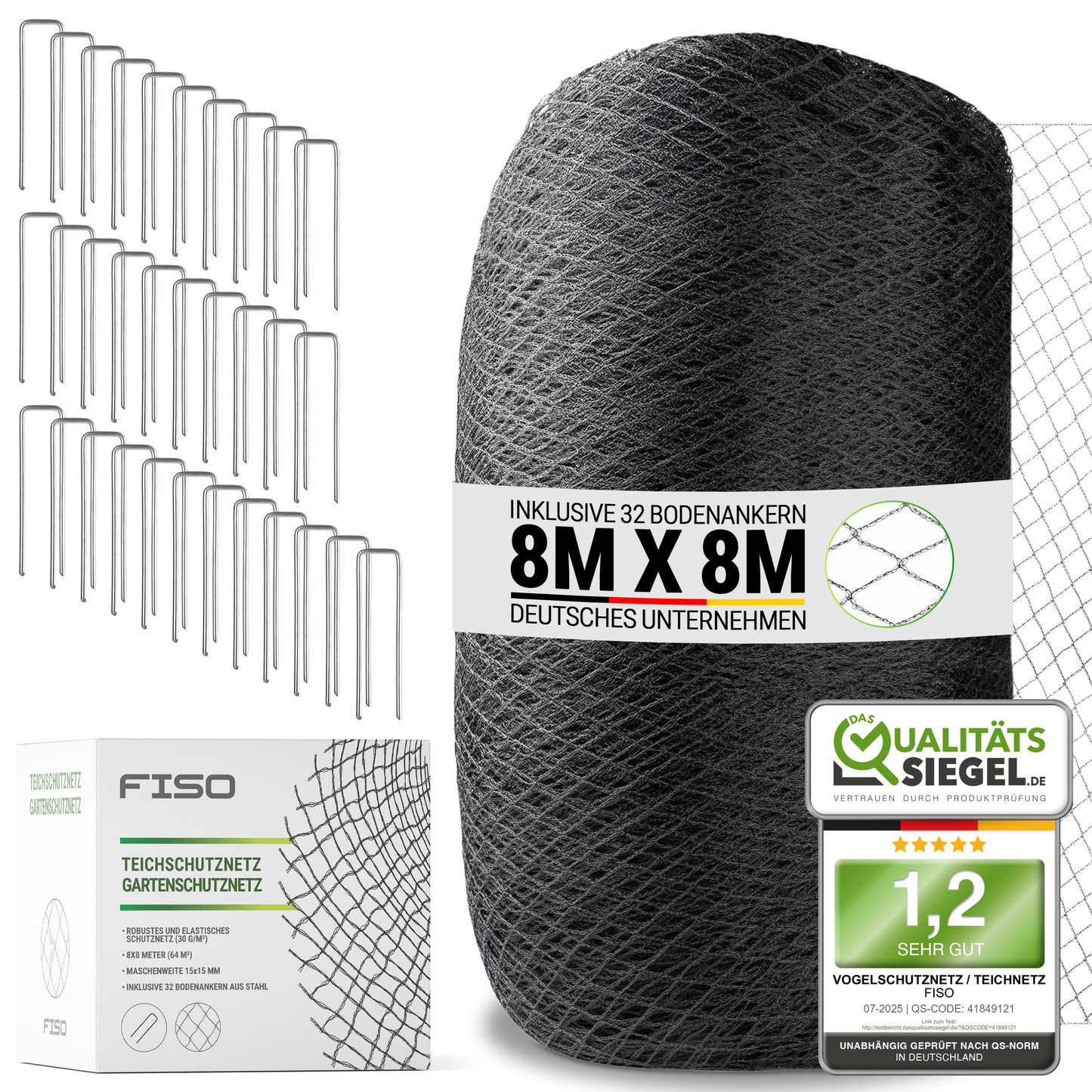 Vogelschutznetz Teichnetz Vogelabwehr | 30g/m² UV- und witterungsbeständiges HDPE 15x15mm schwarz | Gartennetz feinmaschig robust dehnbar zuschneidbar | Vogelnetz Fischreiherabwehr