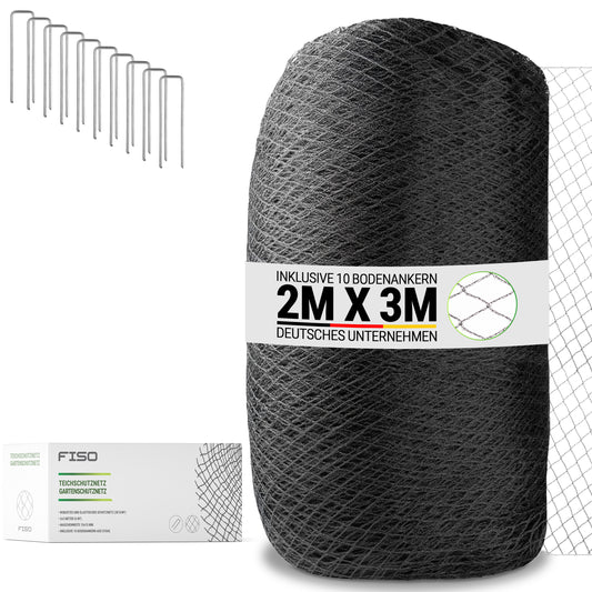 Vogelschutznetz Teichnetz Vogelabwehr | 30g/m² UV- und witterungsbeständiges HDPE 15x15mm schwarz | Gartennetz feinmaschig robust dehnbar zuschneidbar | Vogelnetz Fischreiherabwehr